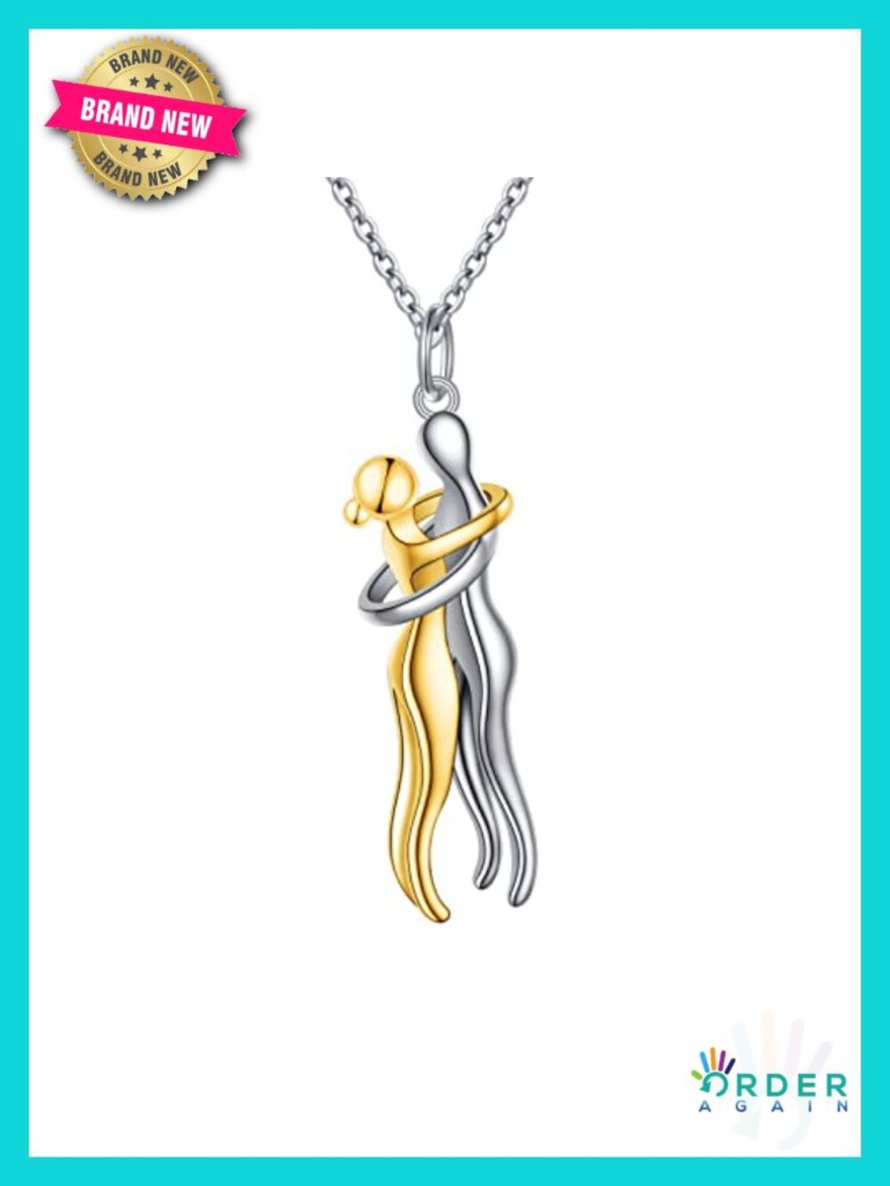 925 Sterling Silver Hug Pendant Couple Friendship Necklace
